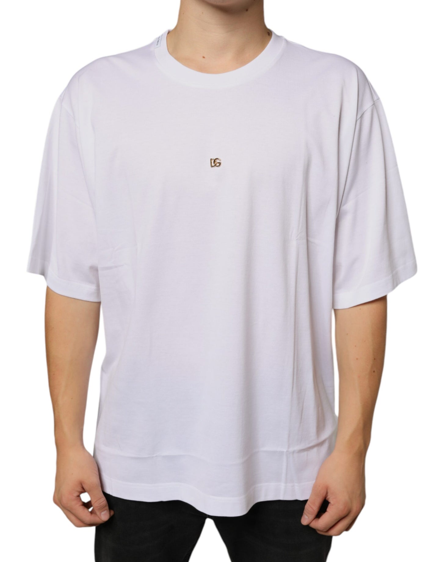 Camiseta de manga corta de algodón con el logotipo de DG en metal blanco