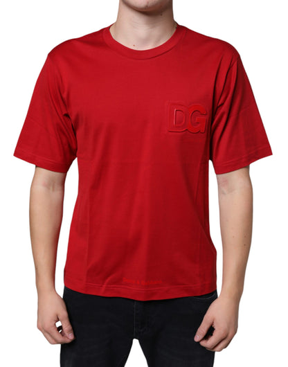 Camiseta de algodón roja con cuello redondo y estampado del logotipo DG