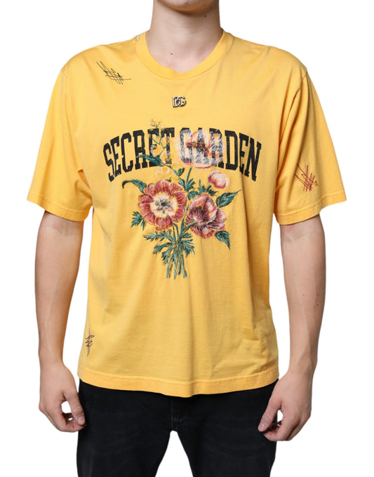 Camiseta de algodón con cuello redondo y estampado floral de Yellow Secret Graden