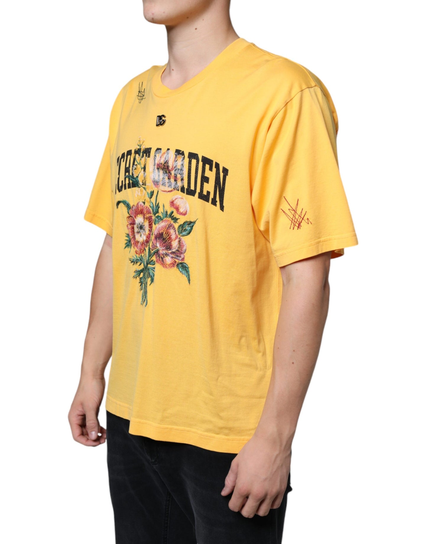 Camiseta de algodón con cuello redondo y estampado floral de Yellow Secret Graden