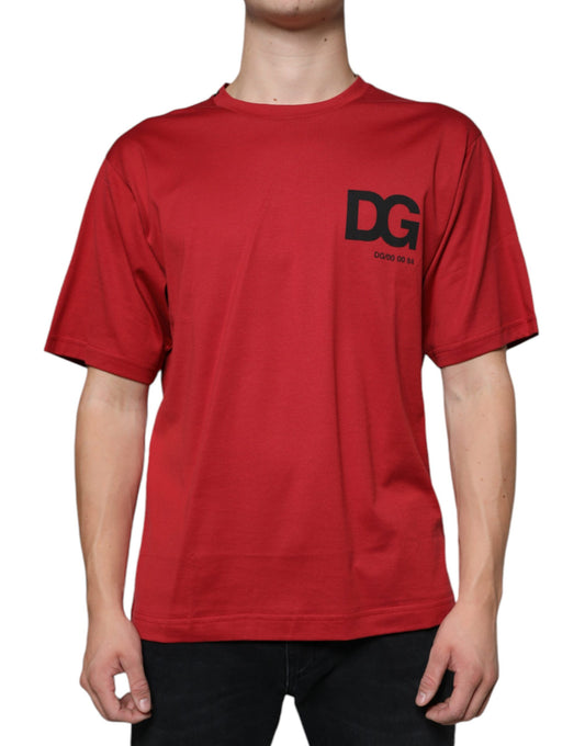 Camiseta de algodón roja con cuello redondo y estampado del logotipo DG