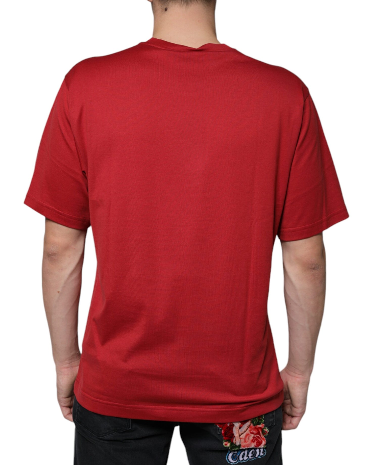 Camiseta de algodón roja con cuello redondo y estampado del logotipo DG