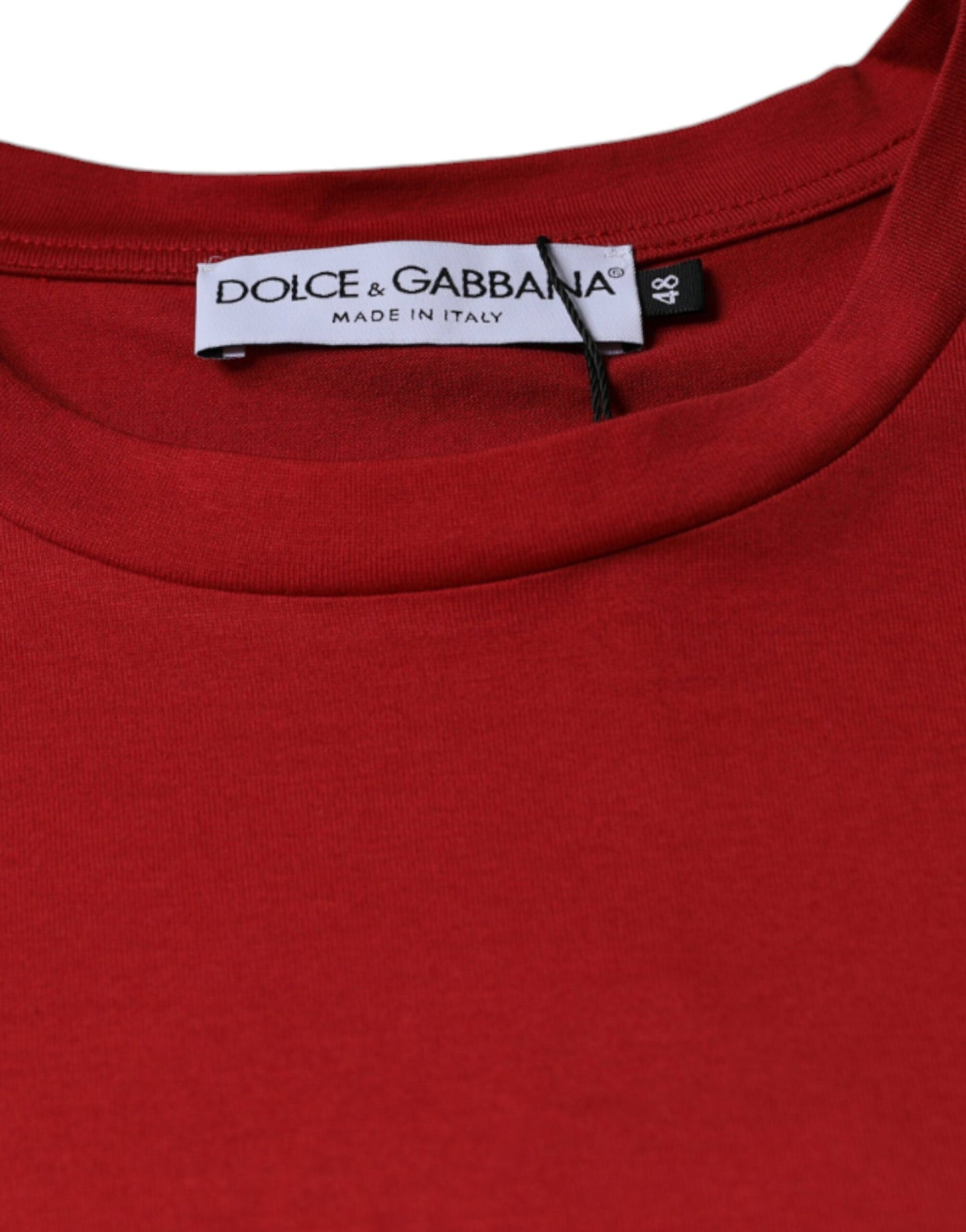 Camiseta de algodón roja con cuello redondo y estampado del logotipo DG