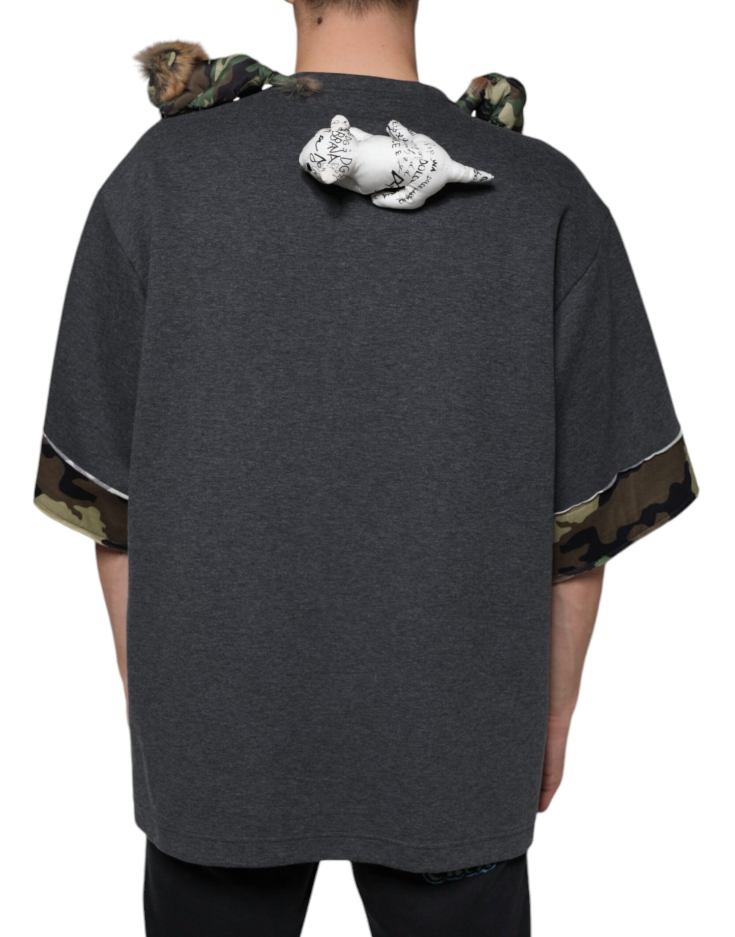 Camiseta de algodón con estampado de animales y camuflaje gris