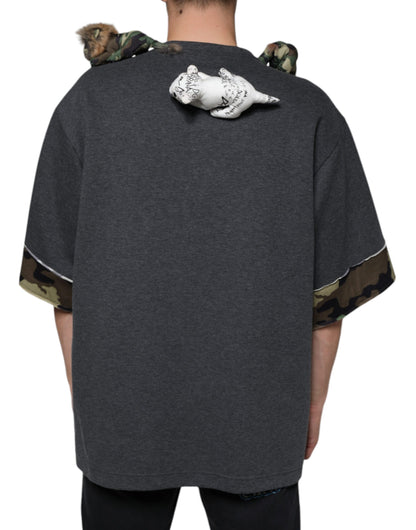 Camiseta de algodón con estampado de animales y camuflaje gris
