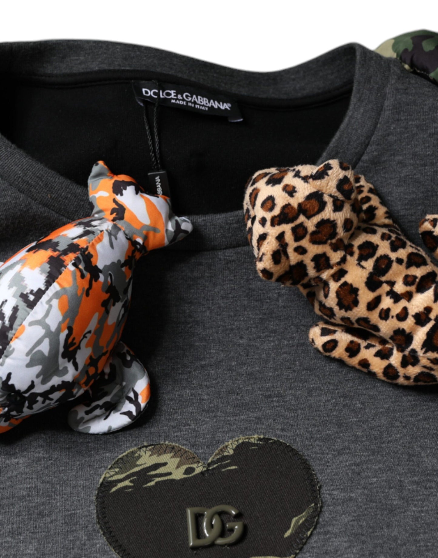 Camiseta de algodón con estampado de animales y camuflaje gris