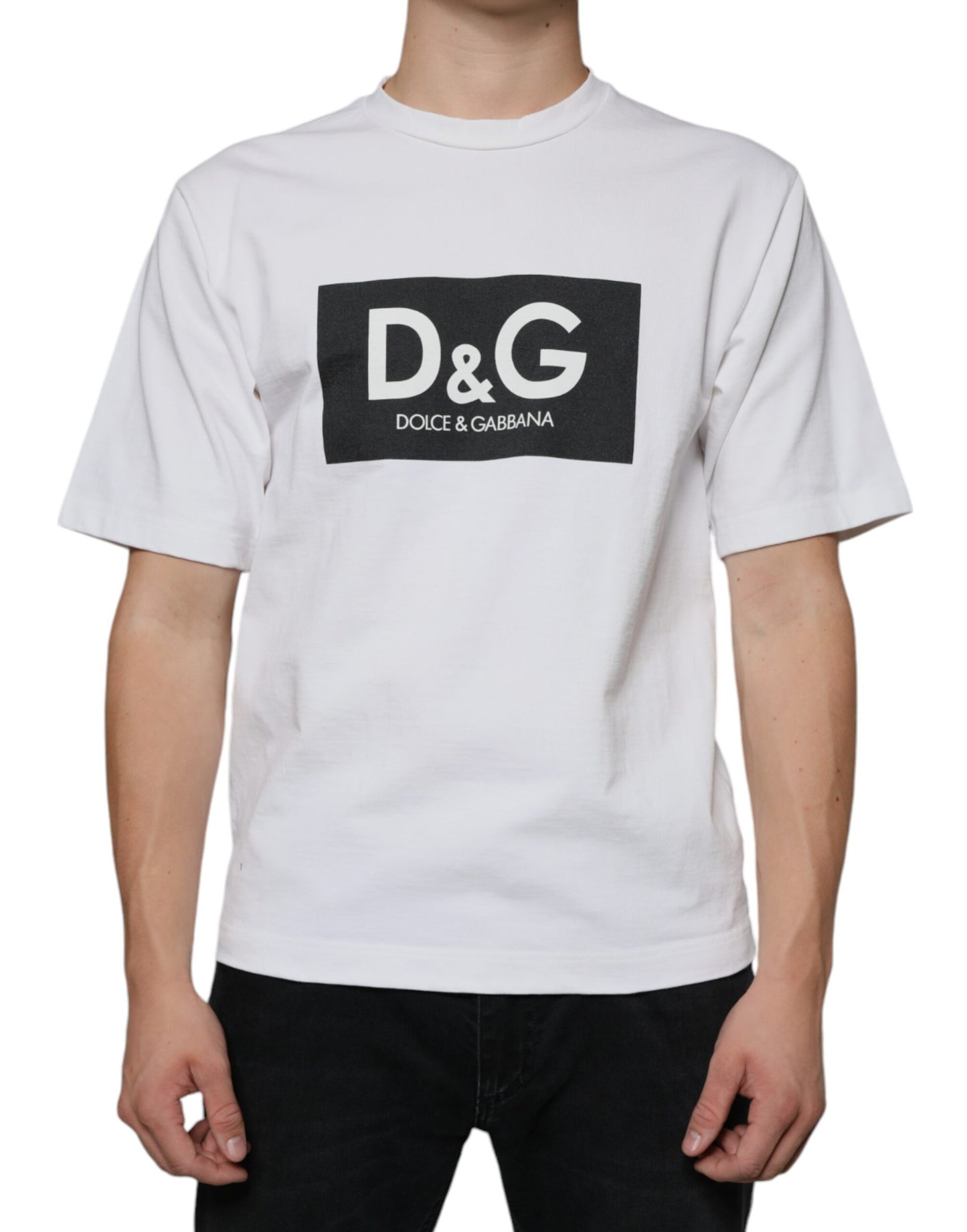 Camiseta informal de algodón blanca con estampado del logotipo DG