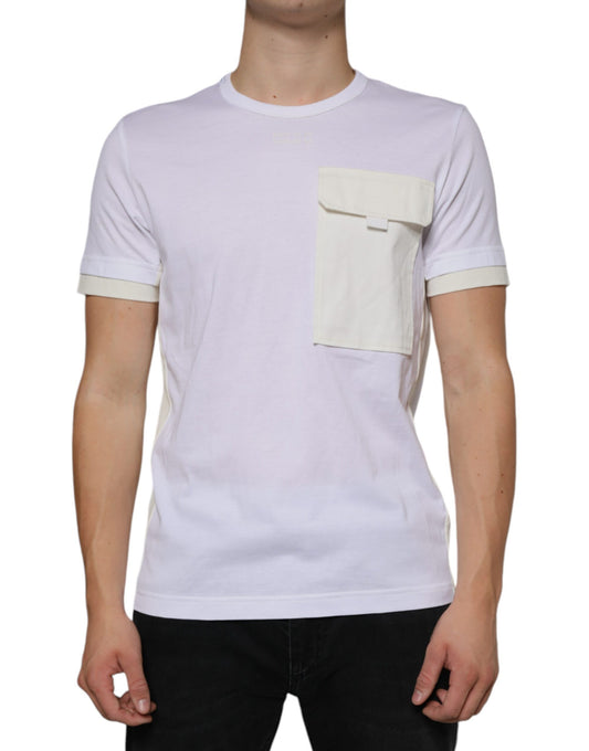 Camiseta blanca de algodón de manga corta con bolsillo