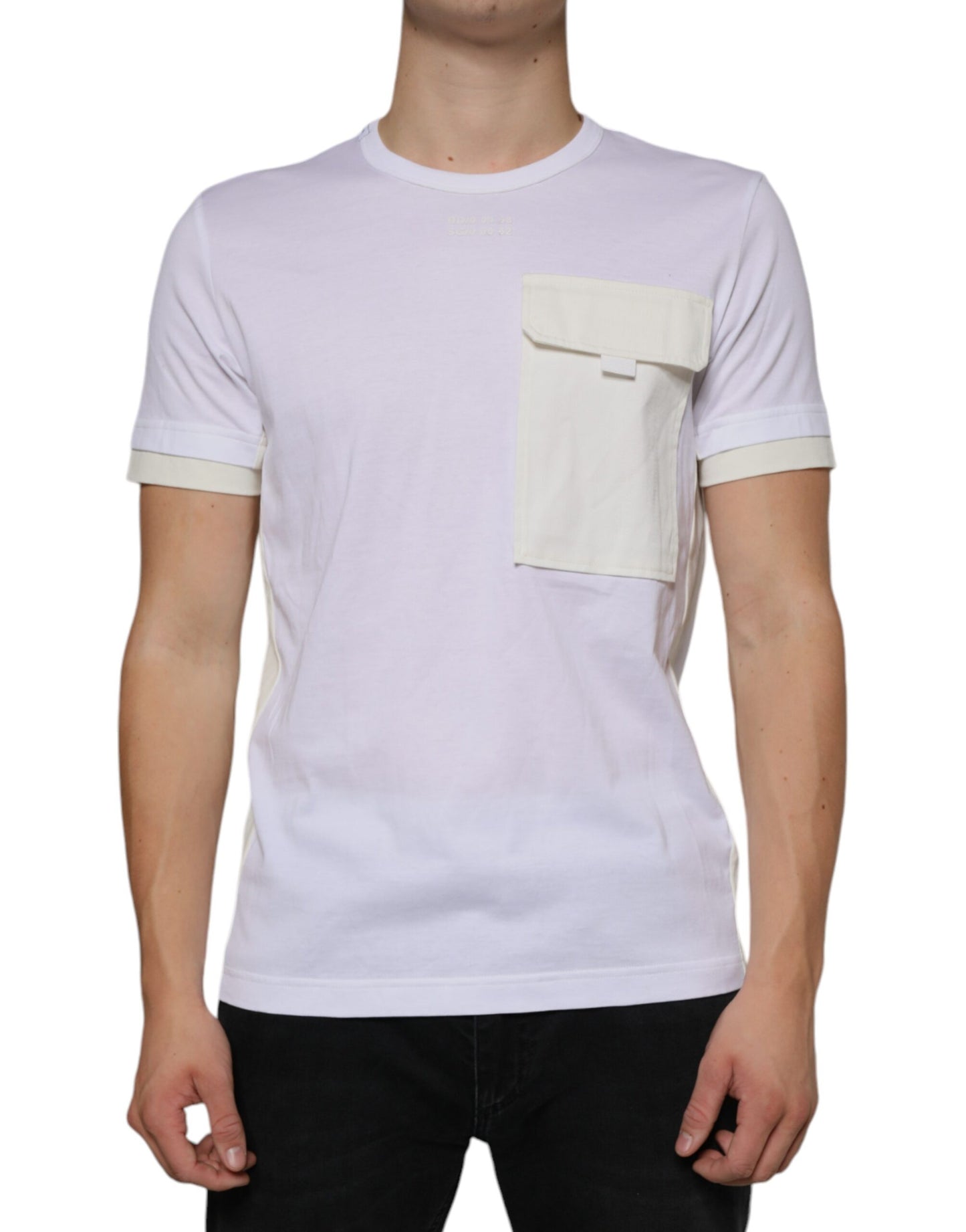 Camiseta blanca de algodón de manga corta con bolsillo