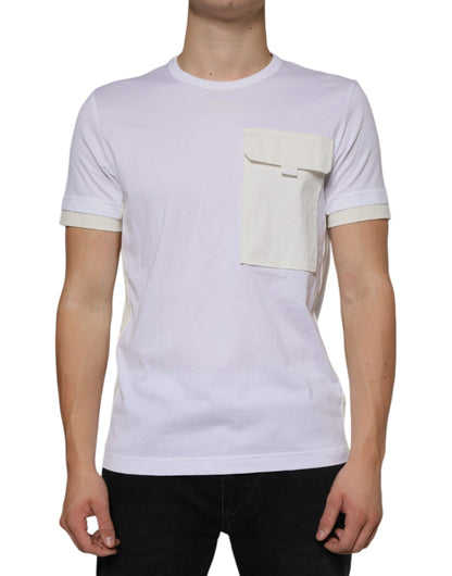 Camiseta blanca de algodón de manga corta con bolsillo