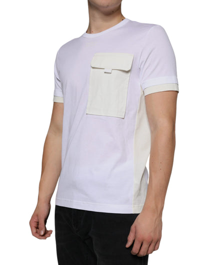 Camiseta blanca de algodón de manga corta con bolsillo