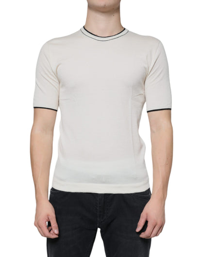Camiseta de manga corta de cachemira en blanco roto