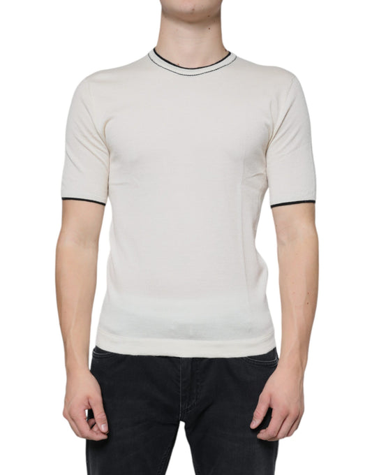 Camiseta de manga corta de cachemira en blanco roto