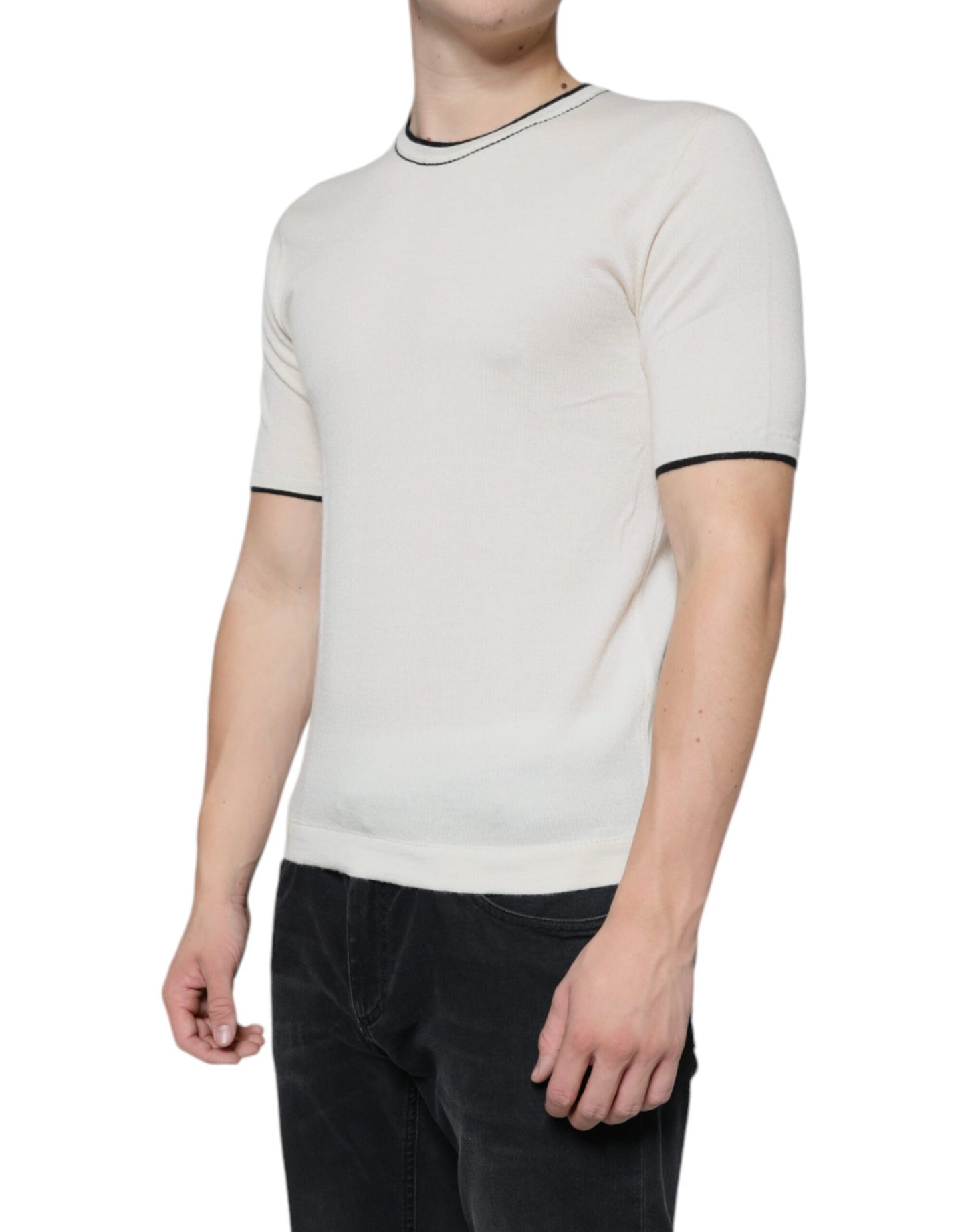 Camiseta de manga corta de cachemira en blanco roto