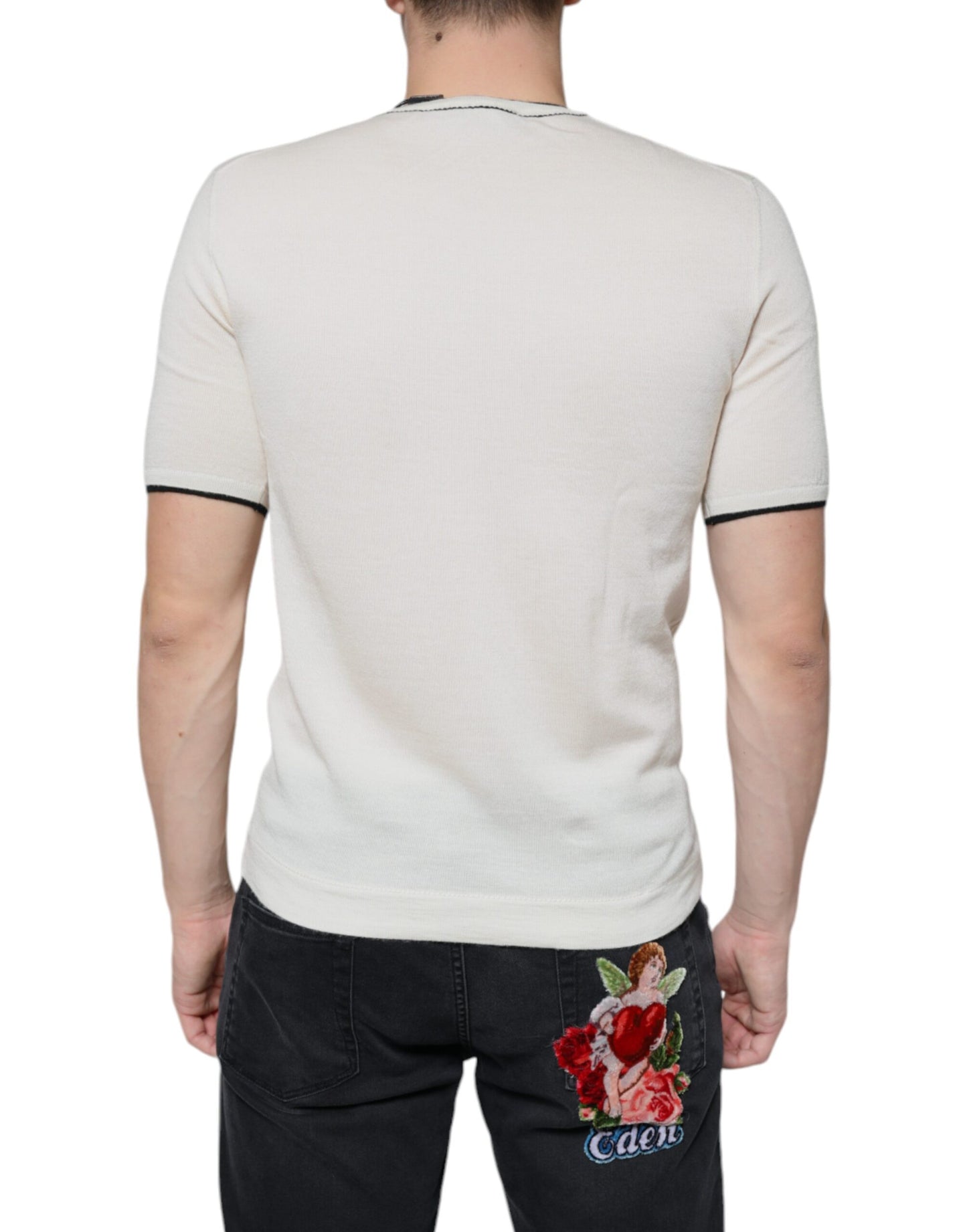 Camiseta de manga corta de cachemira en blanco roto