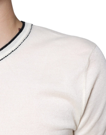 Camiseta de manga corta de cachemira en blanco roto