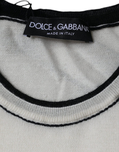 Camiseta de manga corta de cachemira en blanco roto
