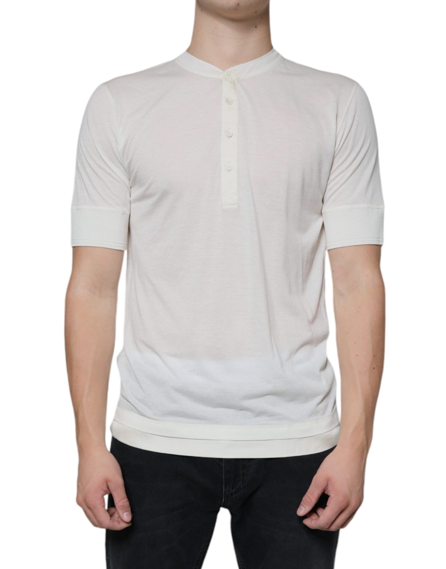 Camiseta de manga corta de algodón color blanco roto