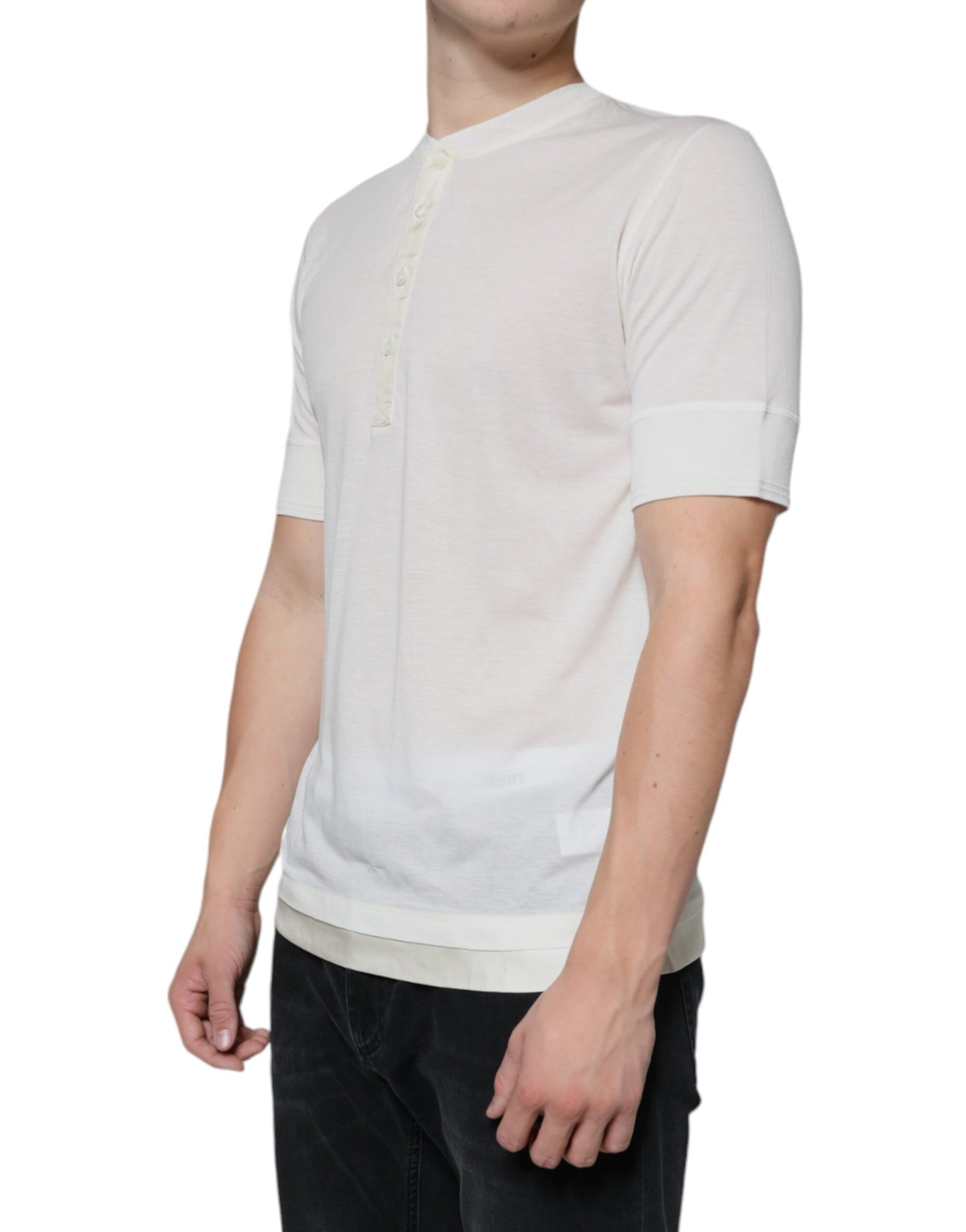 Camiseta de manga corta de algodón color blanco roto