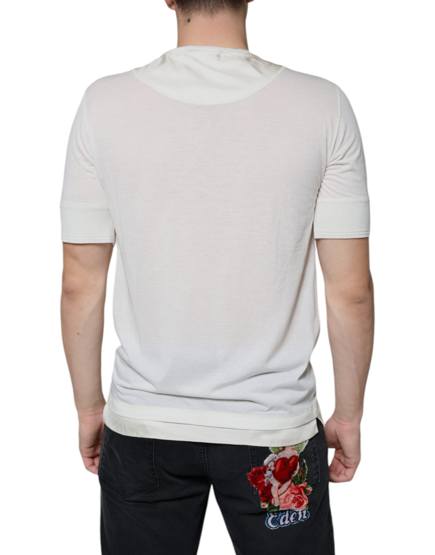 Camiseta de manga corta de algodón color blanco roto
