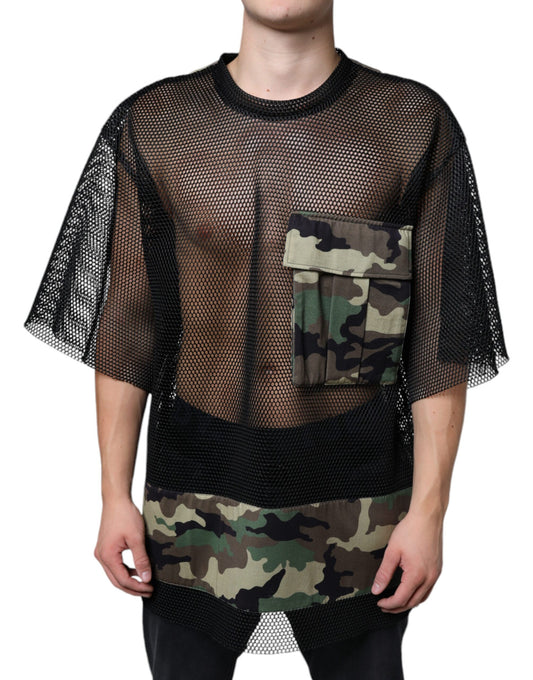 Camiseta de manga corta con camuflaje de malla negra