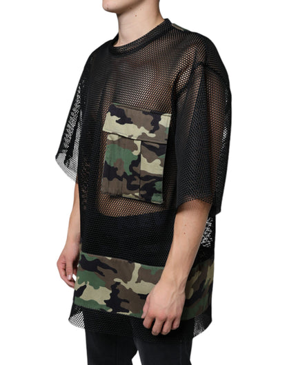 Camiseta de manga corta con camuflaje de malla negra