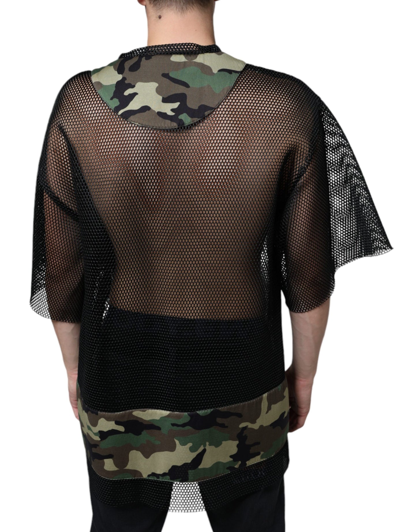 Camiseta de manga corta con camuflaje de malla negra