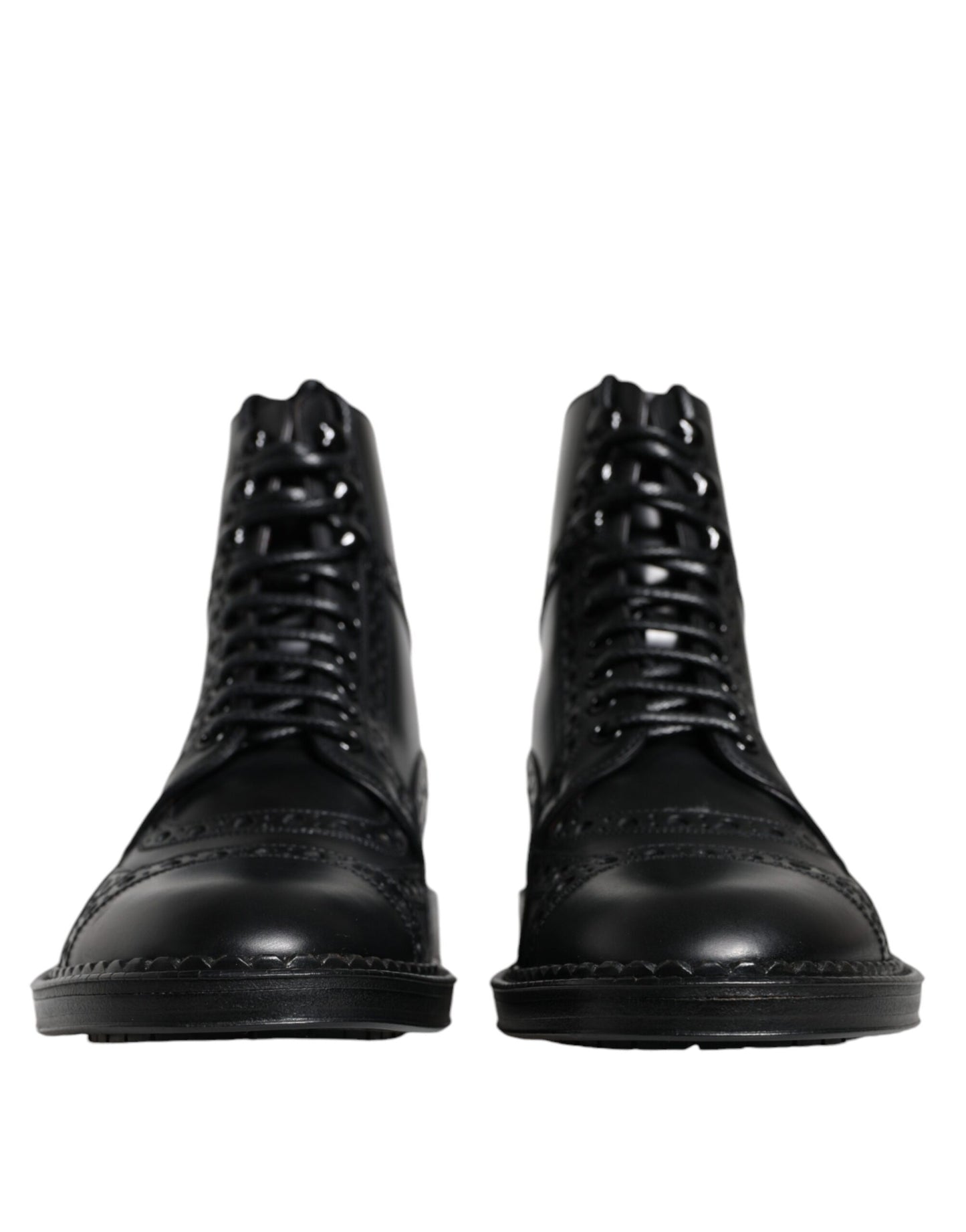 Botas de media pantorrilla con cordones de cuero negro