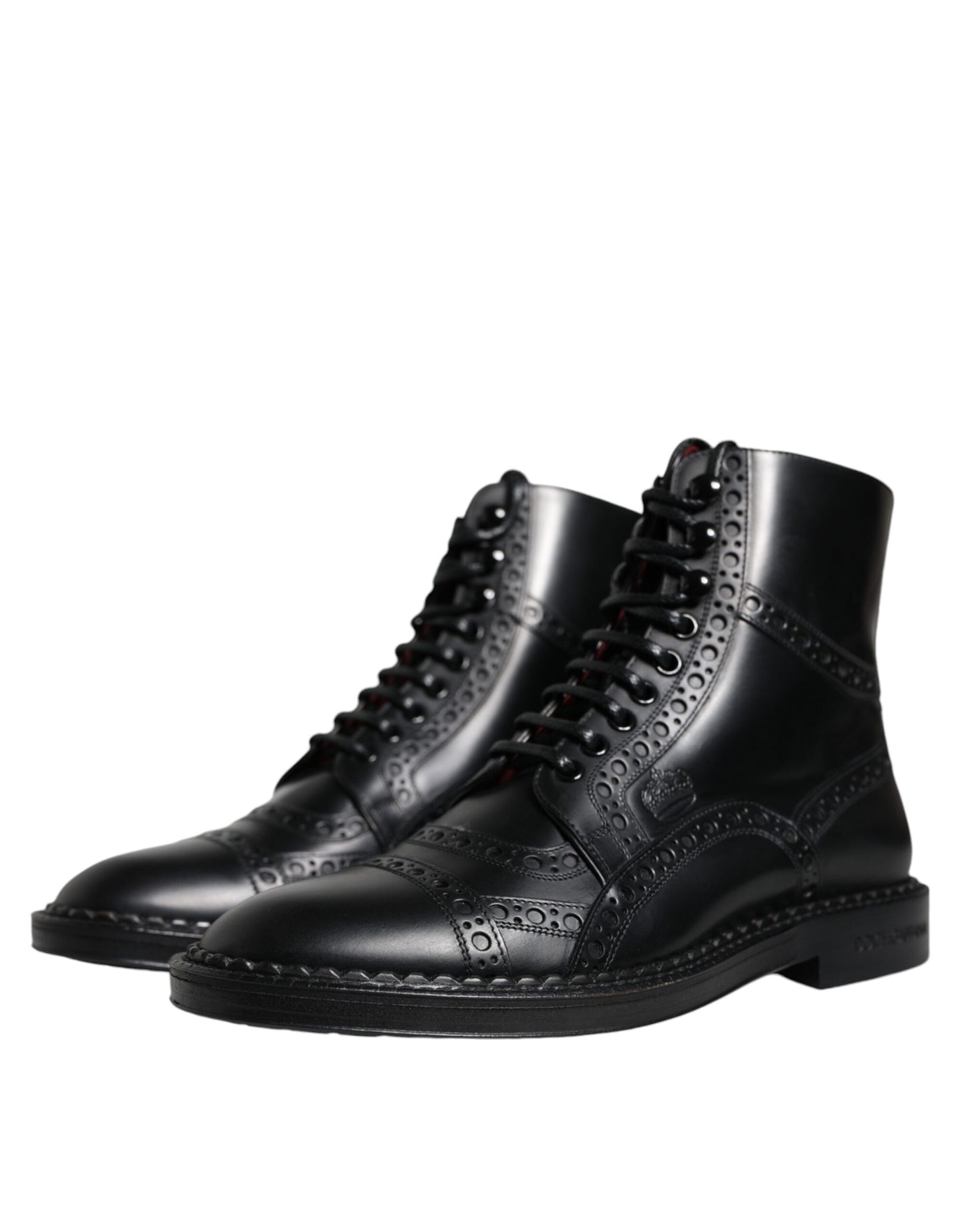 Botas de media pantorrilla con cordones de cuero negro