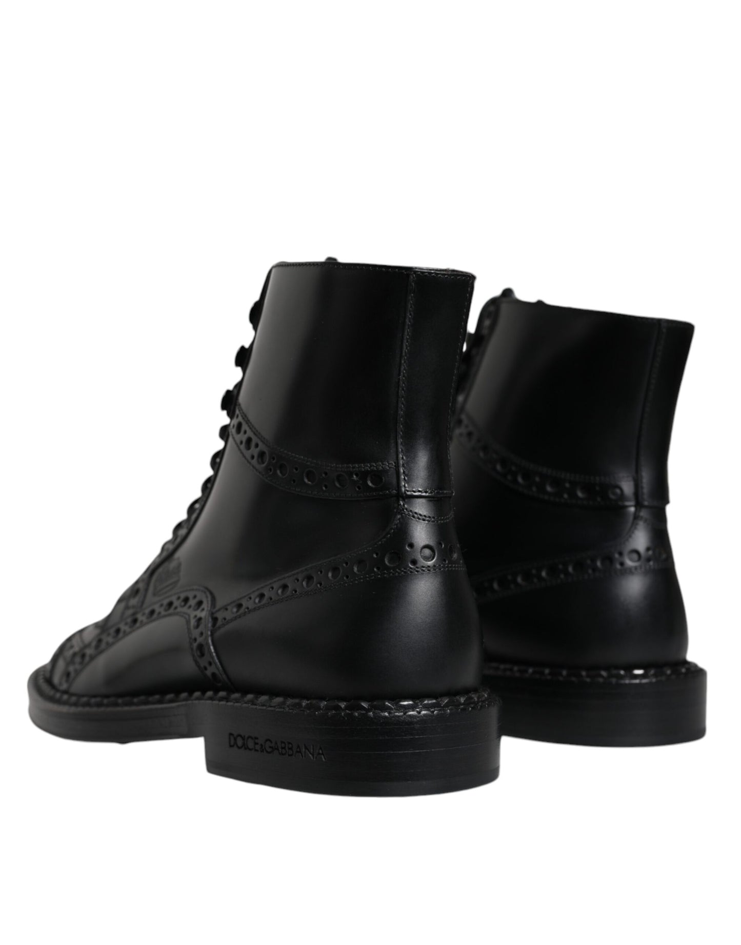 Botas de media pantorrilla con cordones de cuero negro