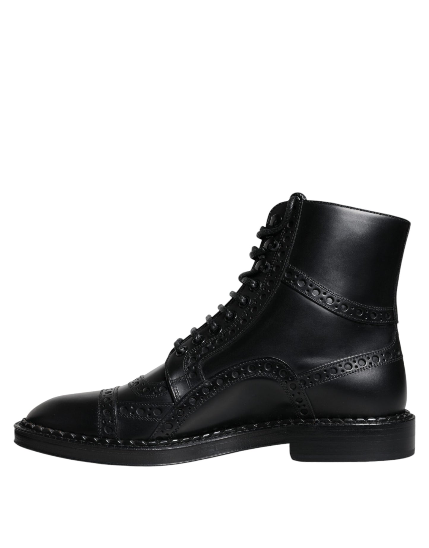 Botas de media pantorrilla con cordones de cuero negro