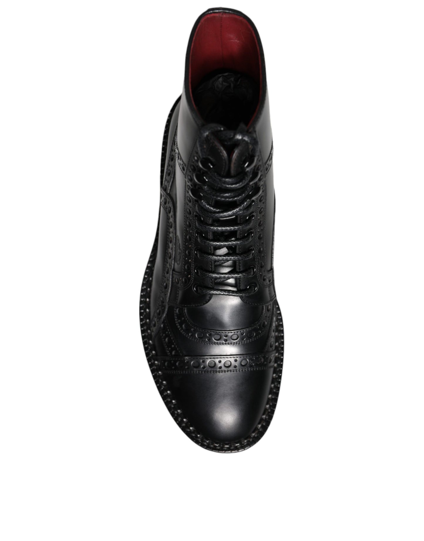Botas de media pantorrilla con cordones de cuero negro