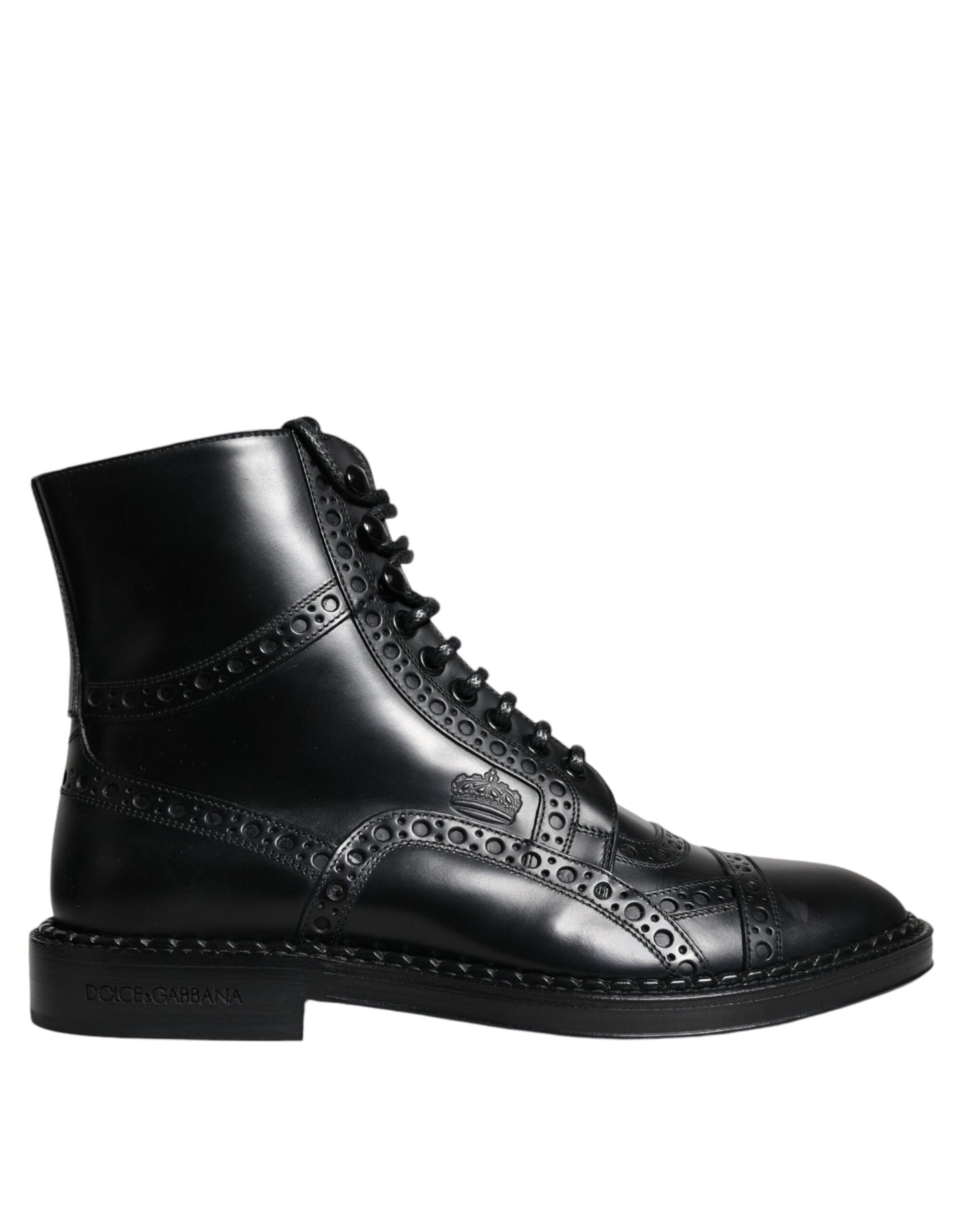 Botas de media pantorrilla con cordones de cuero negro