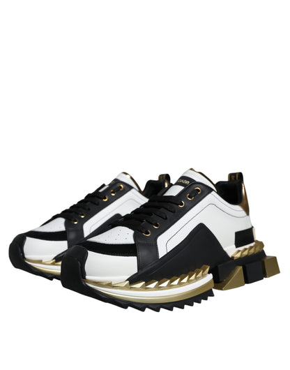 Zapatillas deportivas SUPER KING de cuero negro y blanco dorado