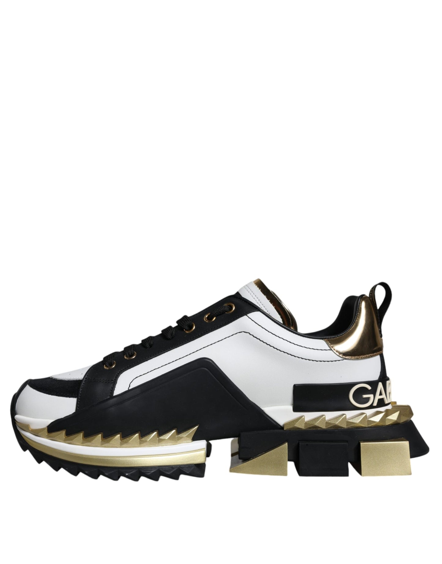 Zapatillas deportivas SUPER KING de cuero negro y blanco dorado