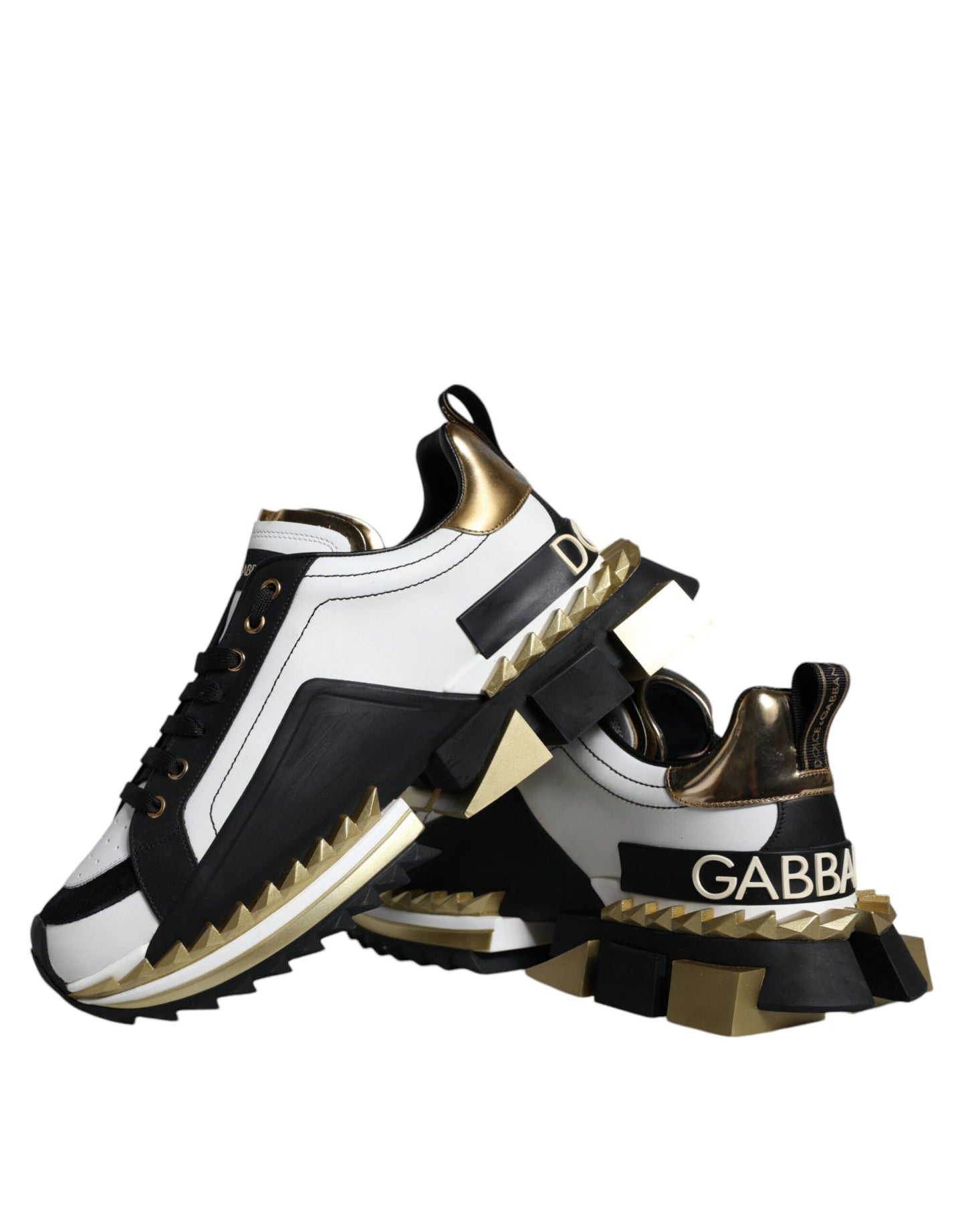 Zapatillas deportivas SUPER KING de cuero negro y blanco dorado