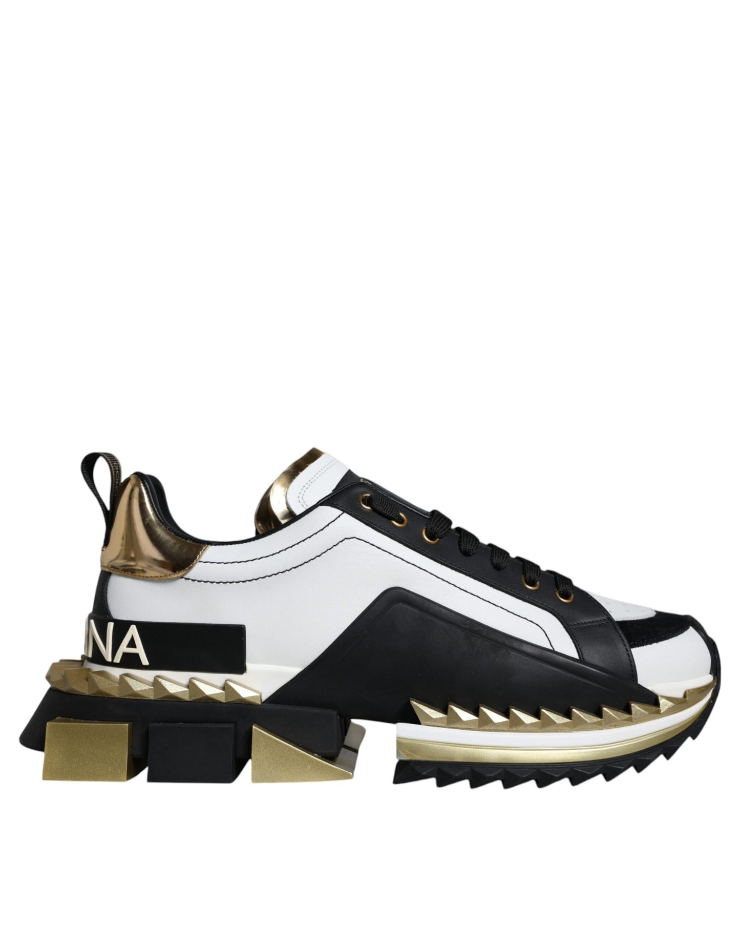 Zapatillas deportivas SUPER KING de cuero negro y blanco dorado