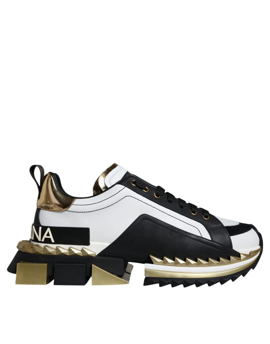 Zapatillas deportivas SUPER KING de cuero negro y blanco dorado