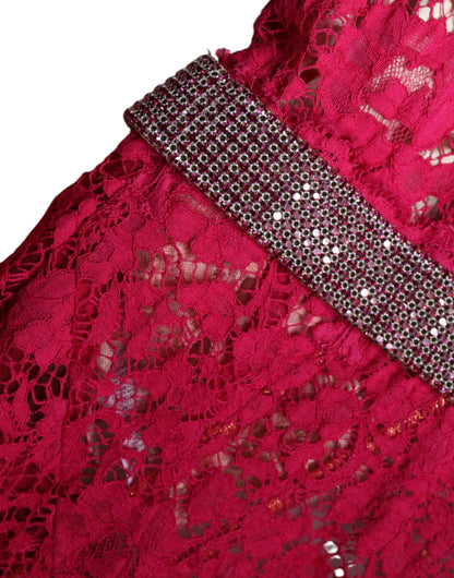 Pink Lace Crystal Sheath Long Gown Dress