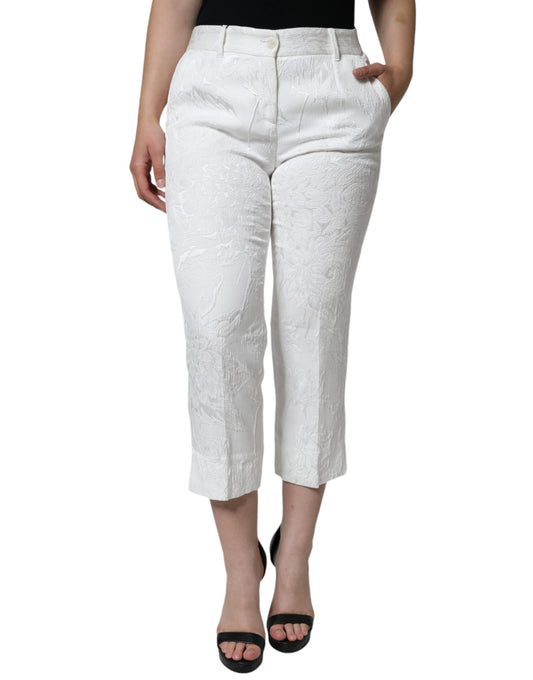 Pantalones cortos de algodón con brocado floral blanco