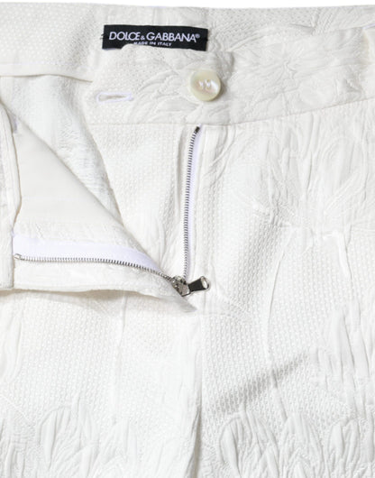 Pantalones cortos de algodón con brocado floral blanco