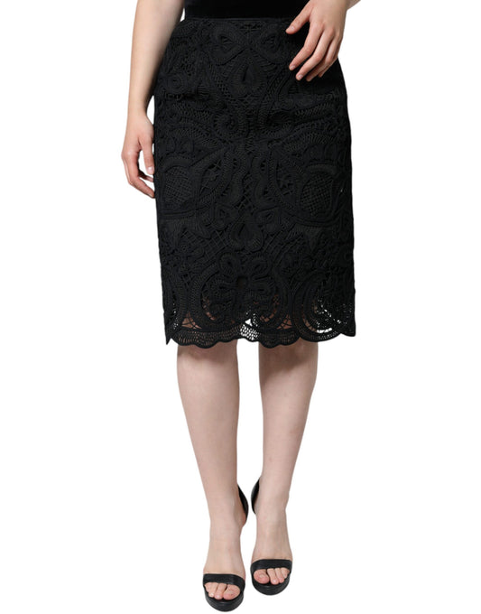 Falda tubo de cintura alta con encaje floral negro