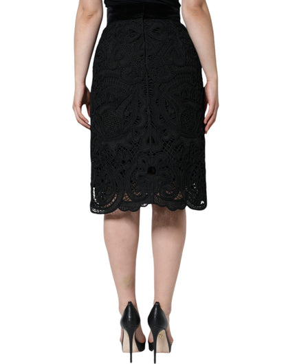 Falda tubo de cintura alta con encaje floral negro