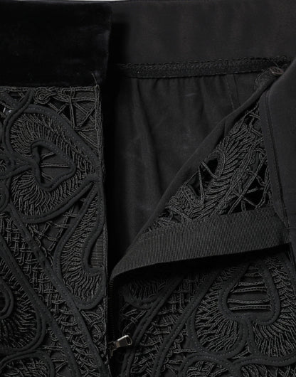 Falda tubo de cintura alta con encaje floral negro