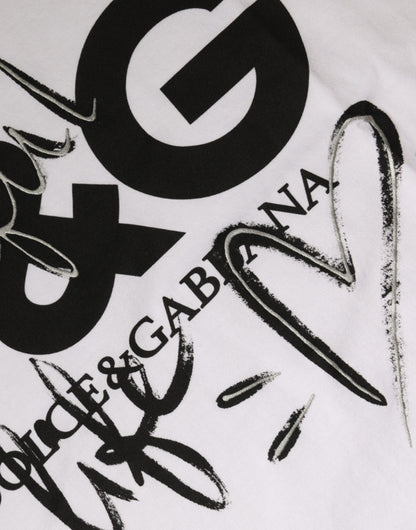 Camiseta de algodón blanca con cuello redondo y estampado de logotipo