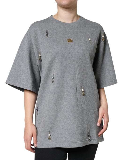 Camiseta adornada de mezcla de algodón gris