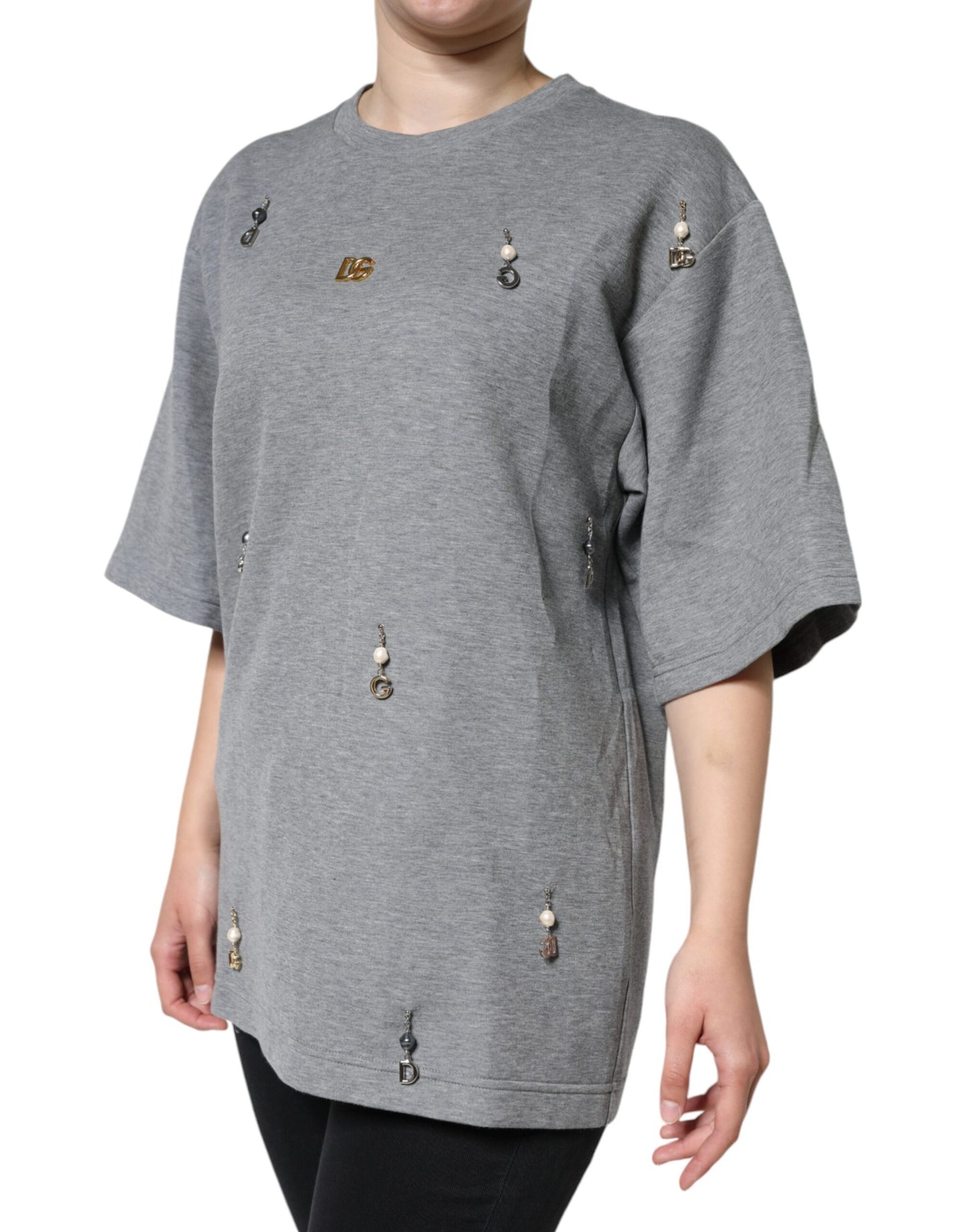 Camiseta adornada de mezcla de algodón gris