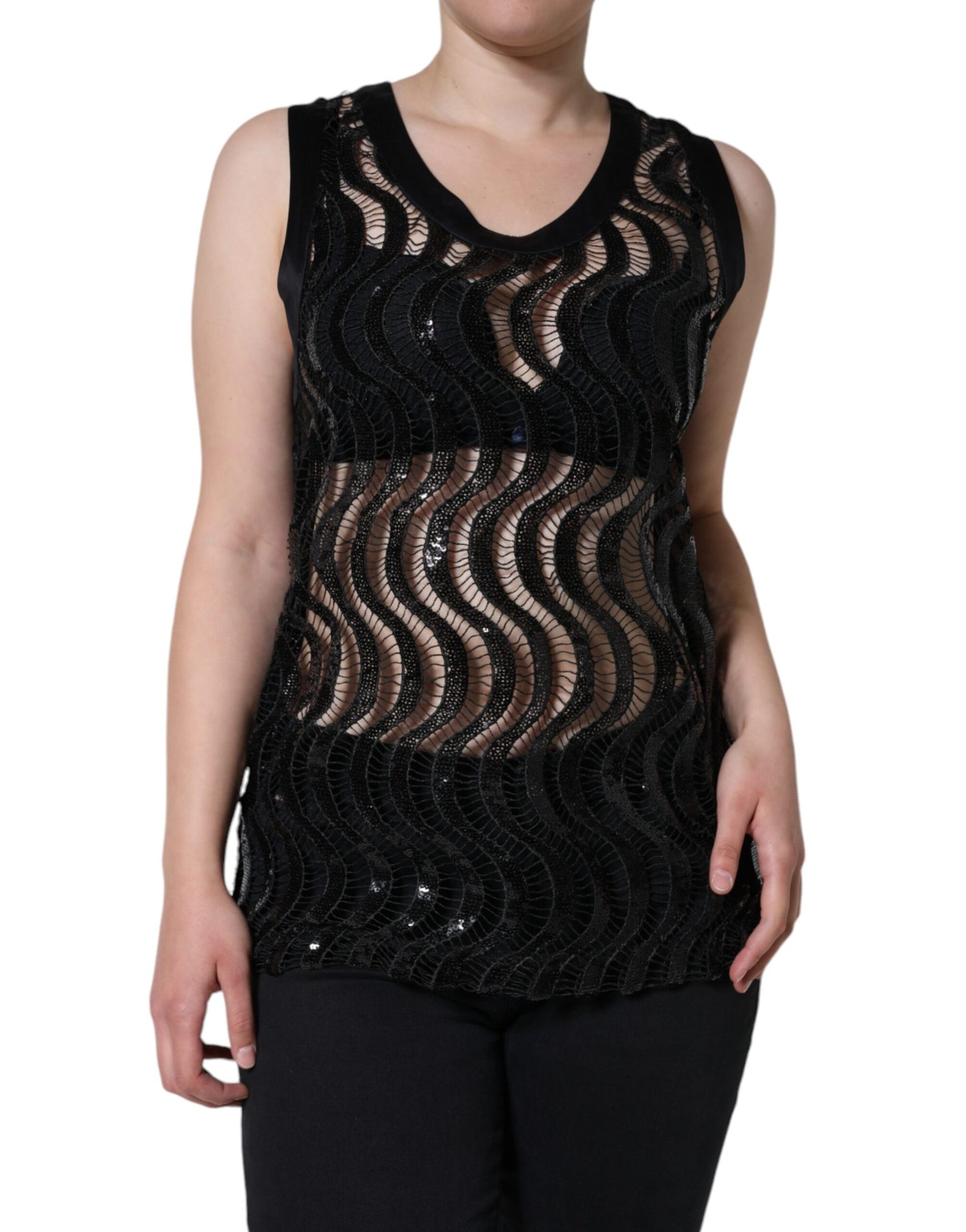 Blusa sin mangas con lentejuelas negras