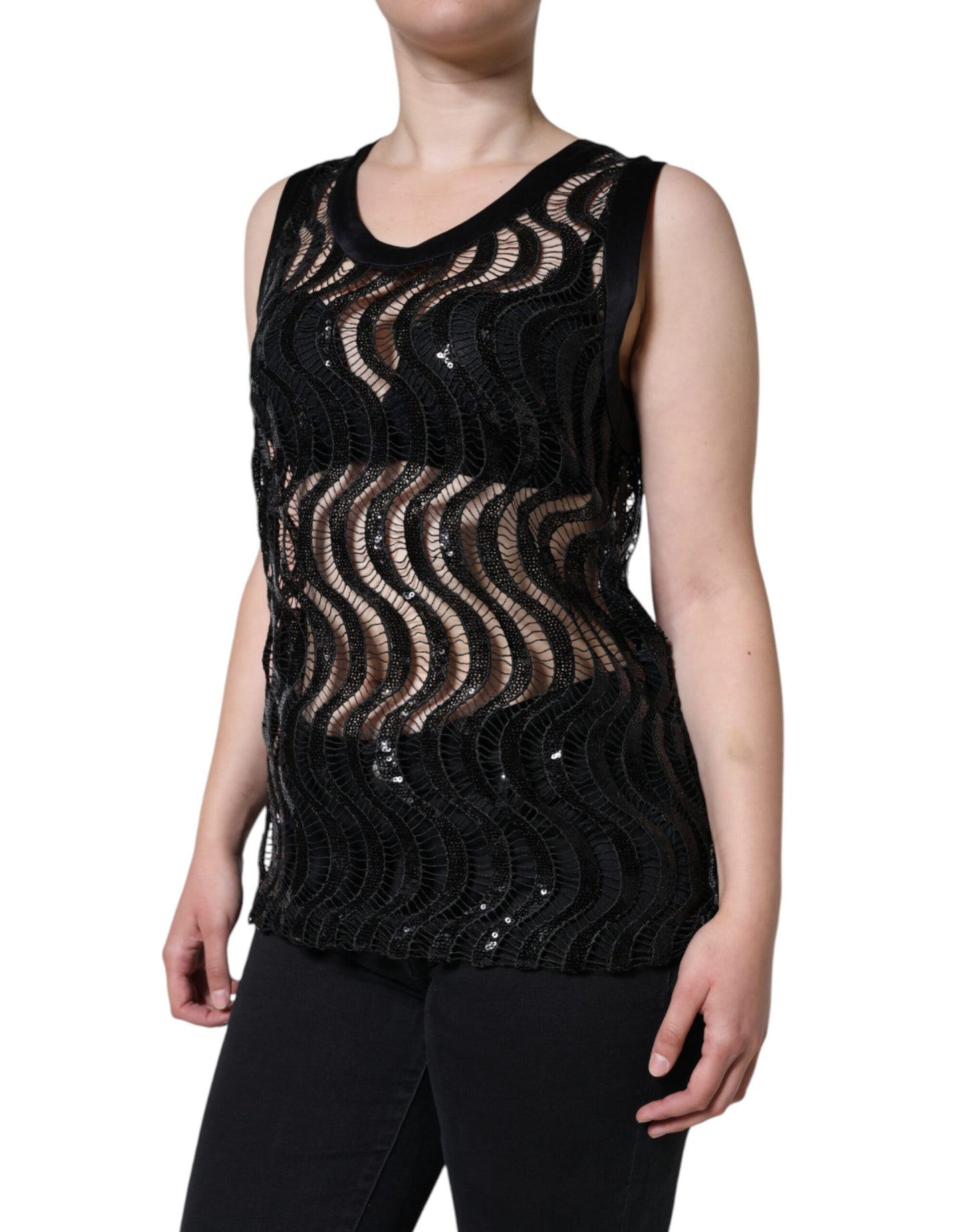 Blusa sin mangas con lentejuelas negras