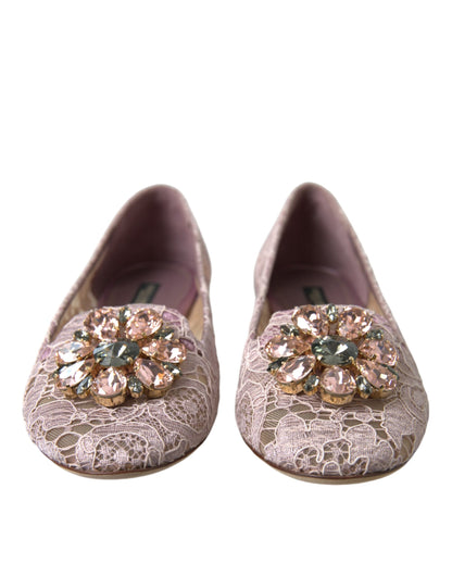 Bailarinas con cristales y encaje rosa, mocasines